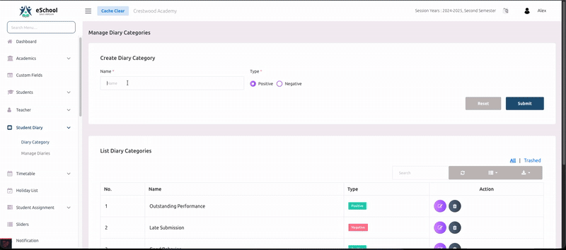 Diary Category Creation